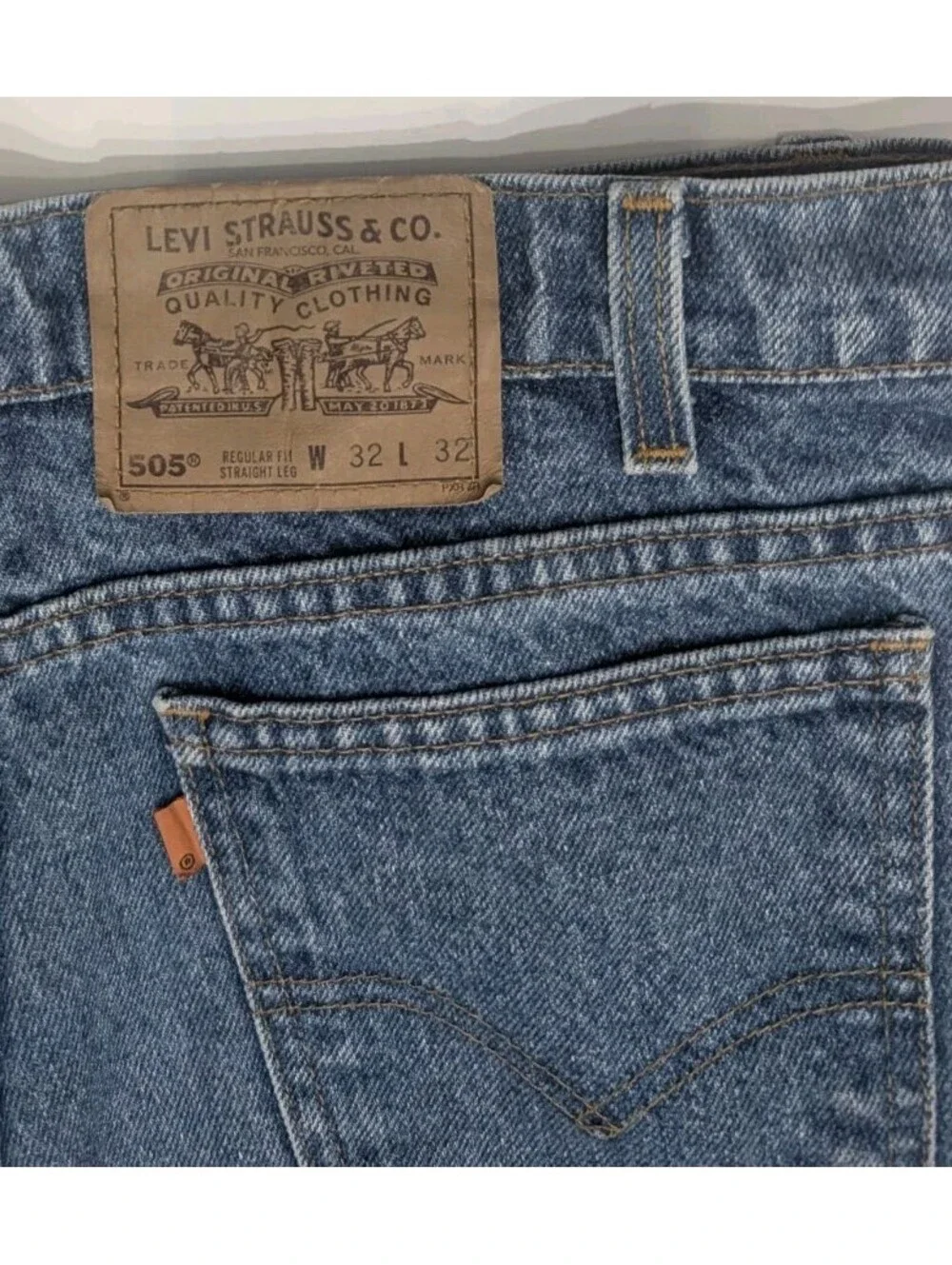 Vintage Levis 505 Jeans Mens 32x32 Orange Blank Tab Reg Straight Fit Made USA